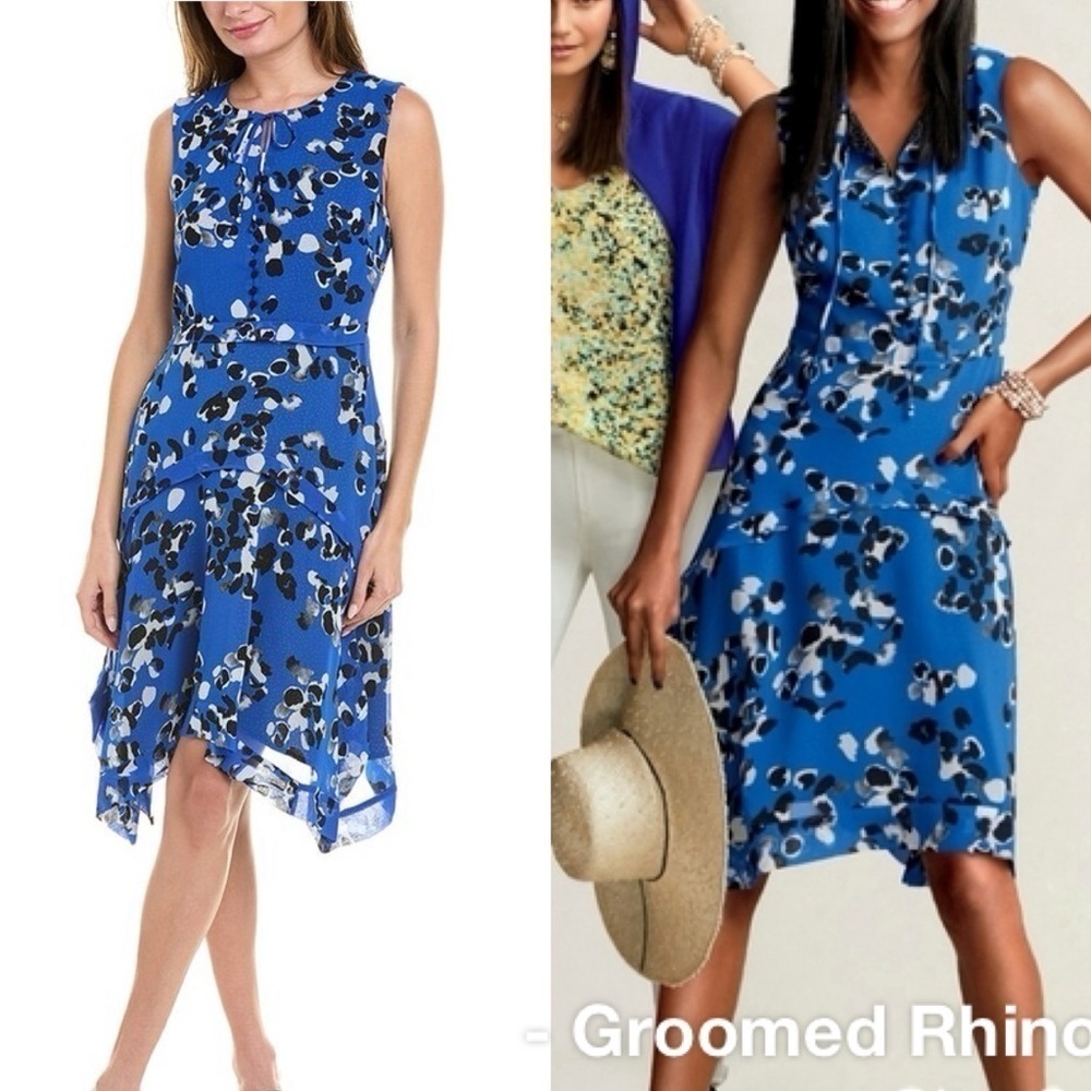 CAbi Untamed Electric Blue Floral Sleeveless Midi Dress Size M